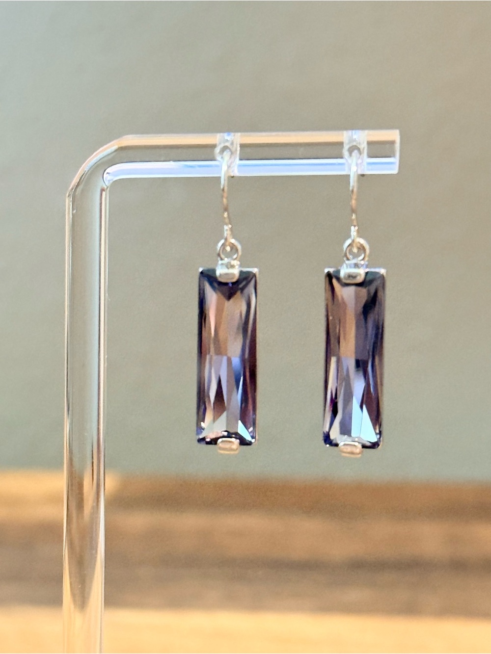 Macy’s Rectangular Purple Crystal Drop Earrings in Silver-Plate